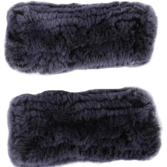 Womens Rabbit Fur Winter Gloves Indigo